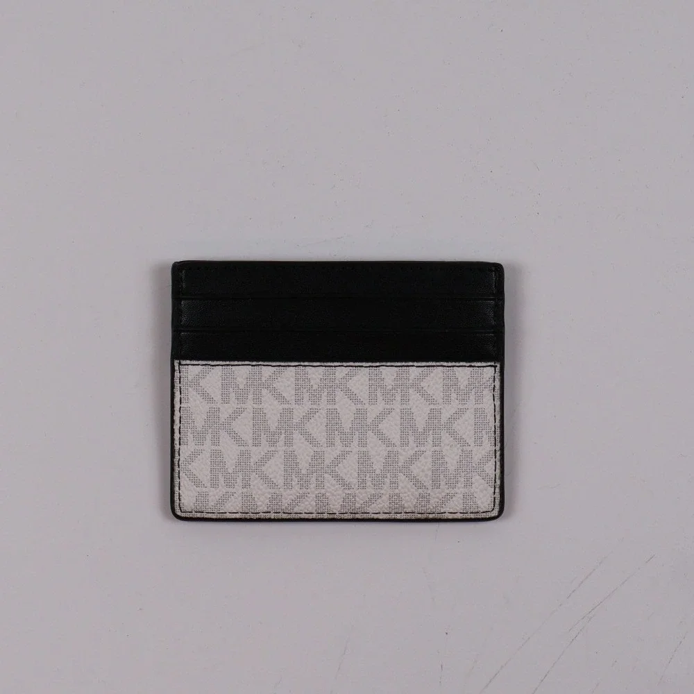 Michael Kors Card Holder Wallet Greyson Logo Black White Leather NWT